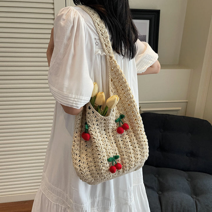 Women Handmade Shoulder Bag with Playful Fruit Appliqués