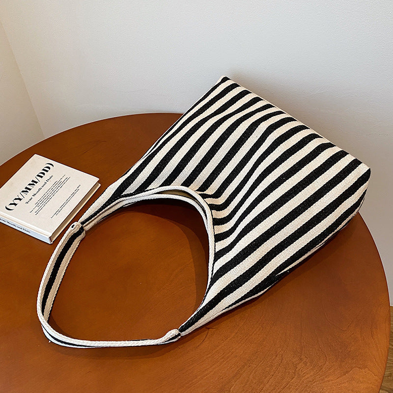 Ladies Jute Tote Bag with stylized stripe pattern