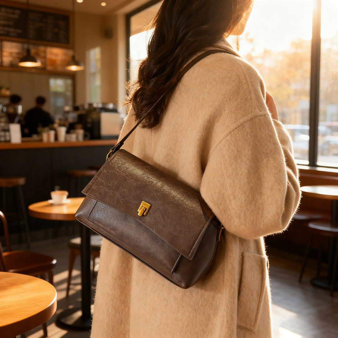 Ladies elegant shoulder bag with textured leather