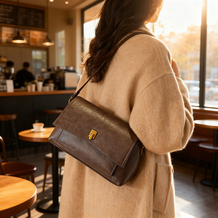 Ladies elegant shoulder bag with textured leather