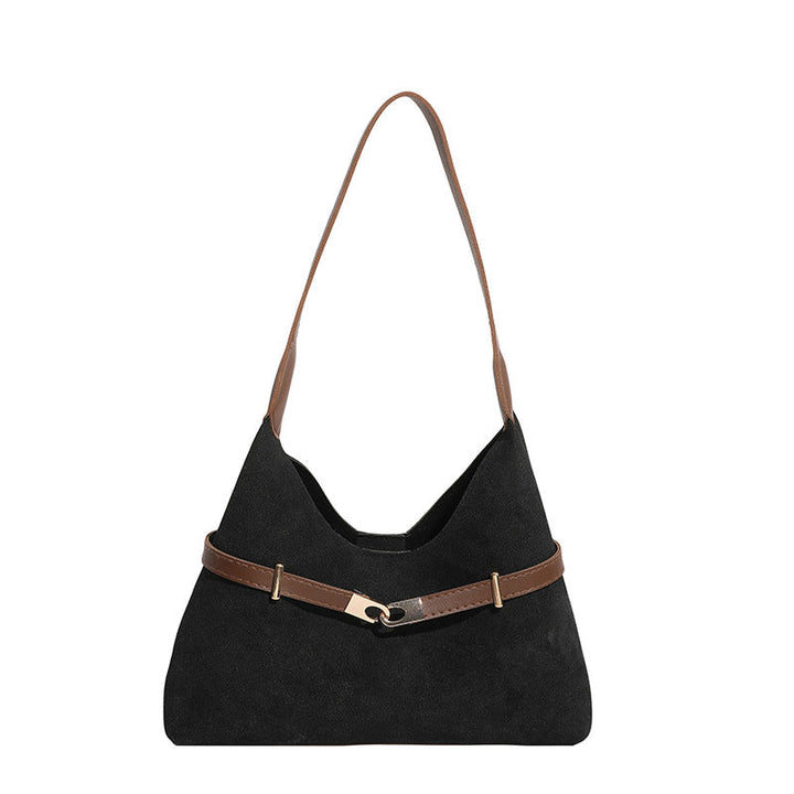 Ladies fashionable suede shoulder bag with contrasting strap