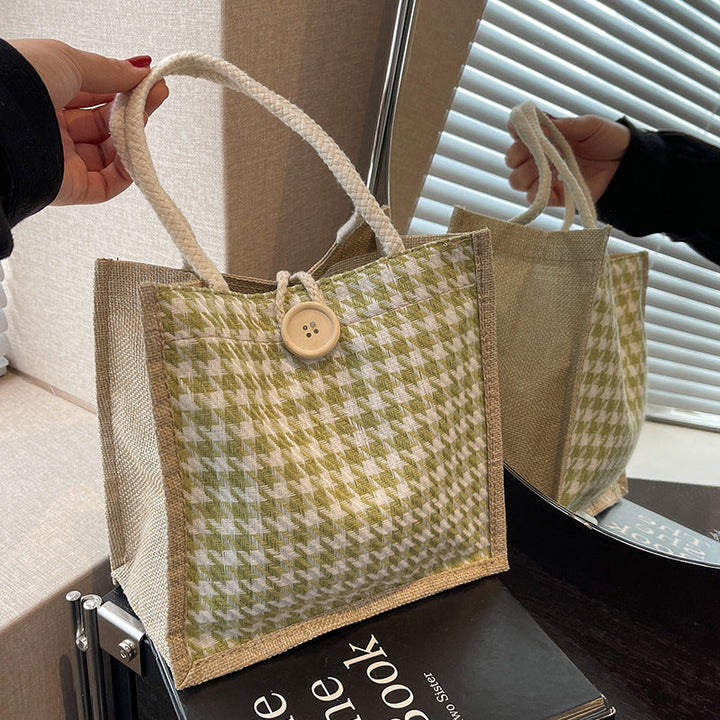 Ladies Jute Bag in classic Houndstooth pattern