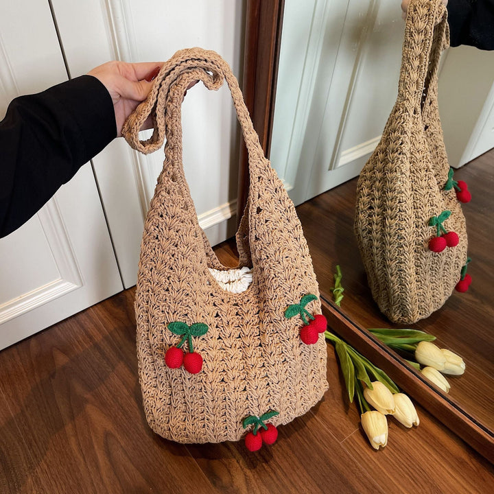 Women Handmade Shoulder Bag with Playful Fruit Appliqués