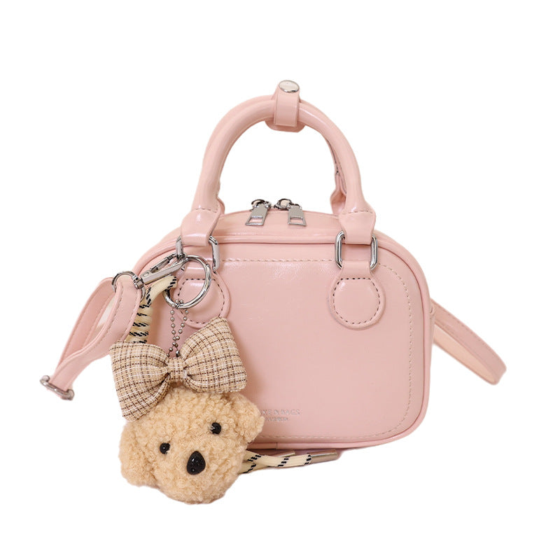 Women's mini handbag with detachable plush charm