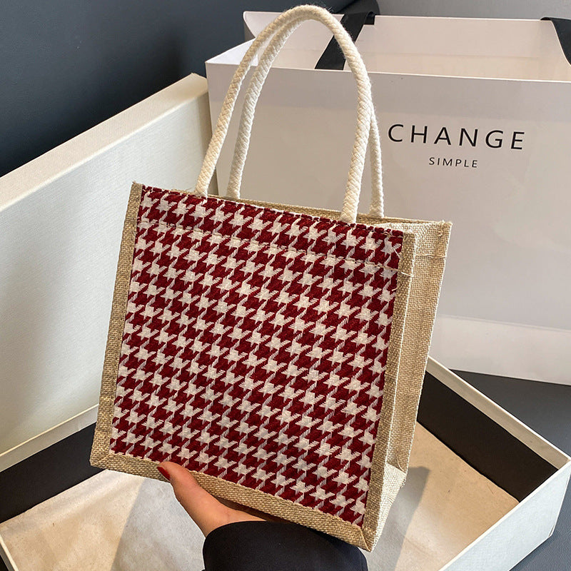 Ladies Jute Bag in classic Houndstooth pattern