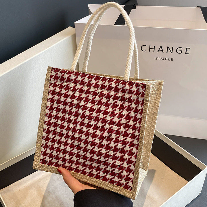Ladies Jute Bag in classic Houndstooth pattern