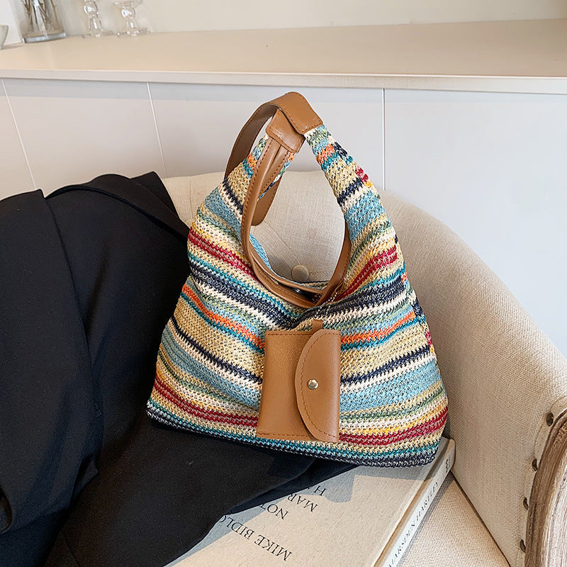 Colorful shoulder bag made of cotton with a practical additional pocket