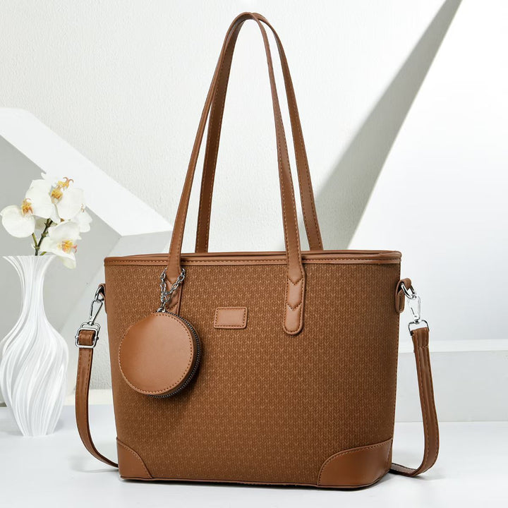 Women elegant tote handbag with textured design and detachable wallet