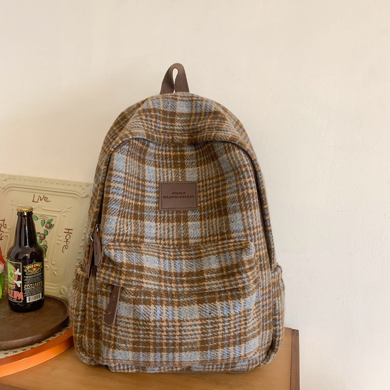 Cozy Plaid Patterned School Backpack