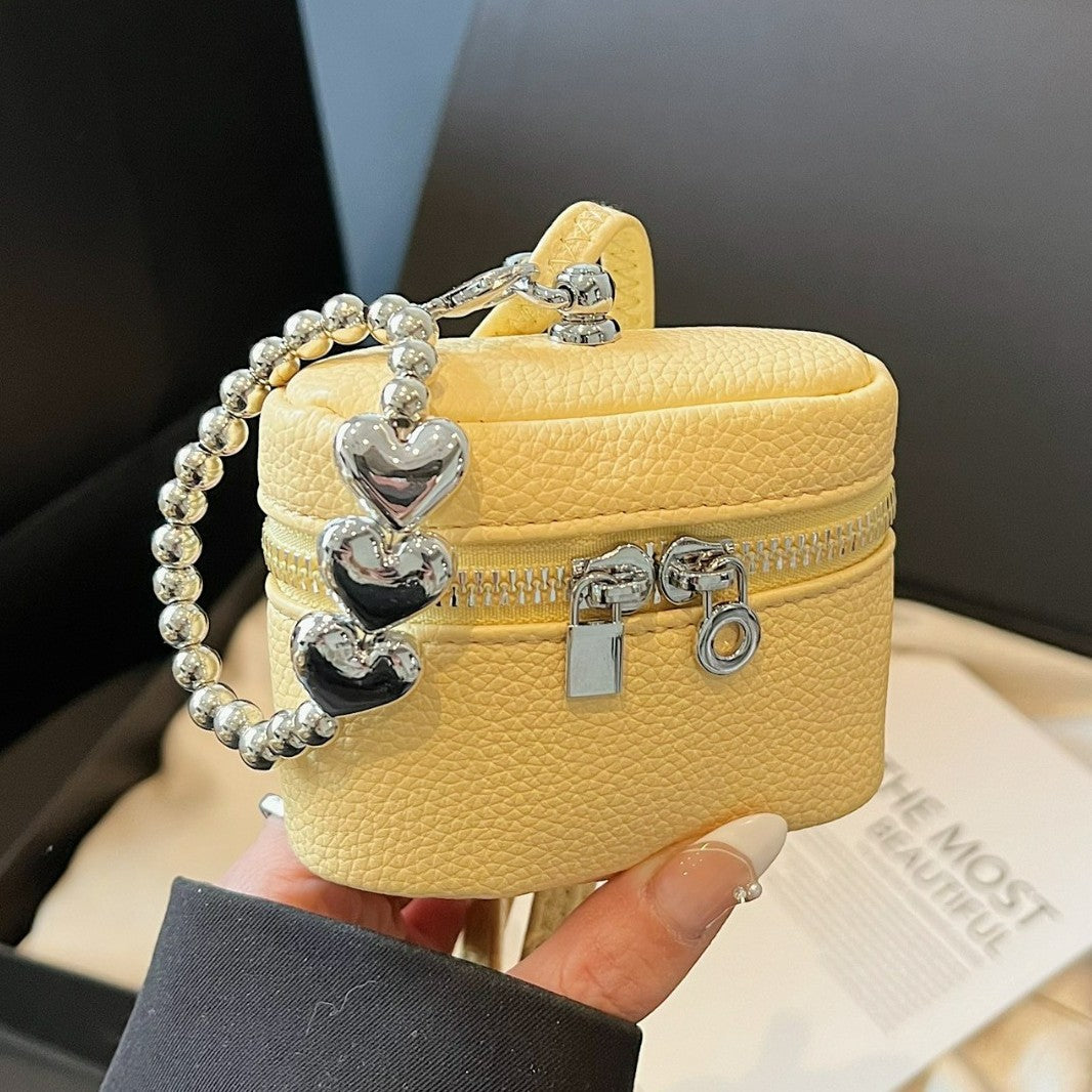Women’s Mini Shoulder Bag with Decorative Heart Pendant