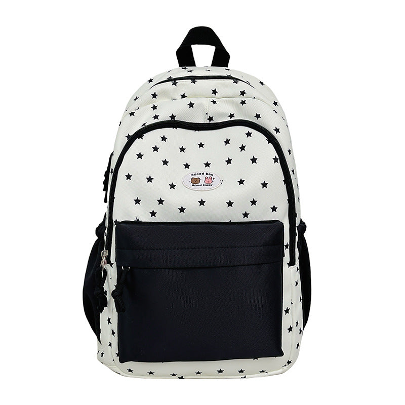 Star-Print Multi-Pocket Backpack