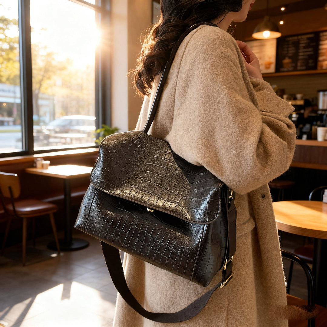 Women's shoulder bag in elegant crocodile look with adjustable shoulder strap