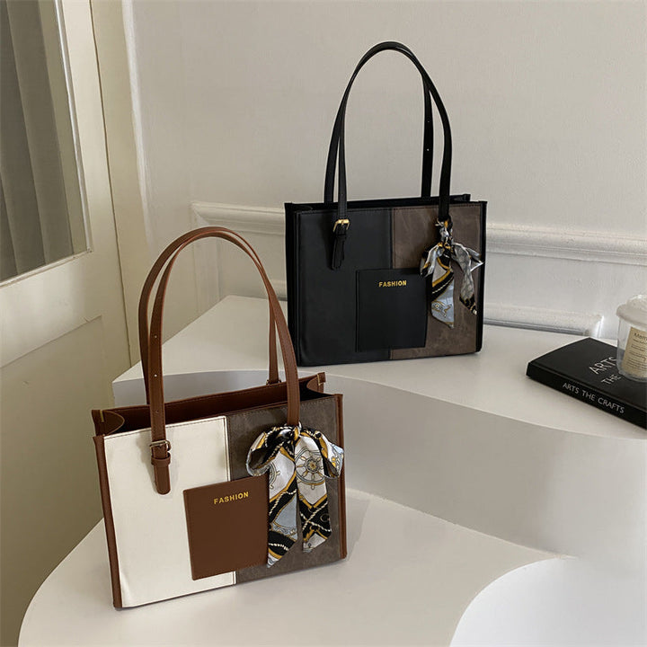 Women's tote bag with fashionable design and decorative silk ribbon