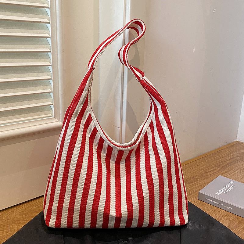 Ladies Jute Tote Bag with stylized stripe pattern