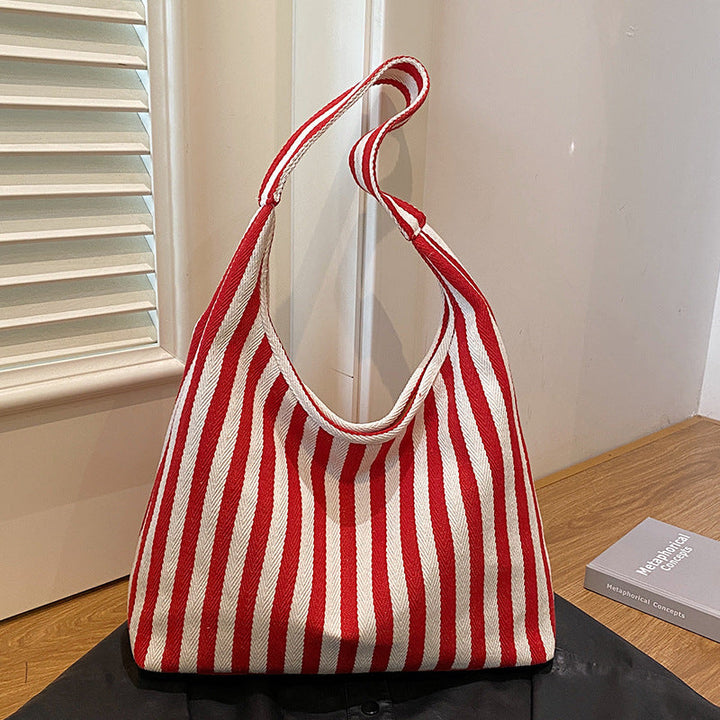 Ladies Jute Tote Bag with stylized stripe pattern