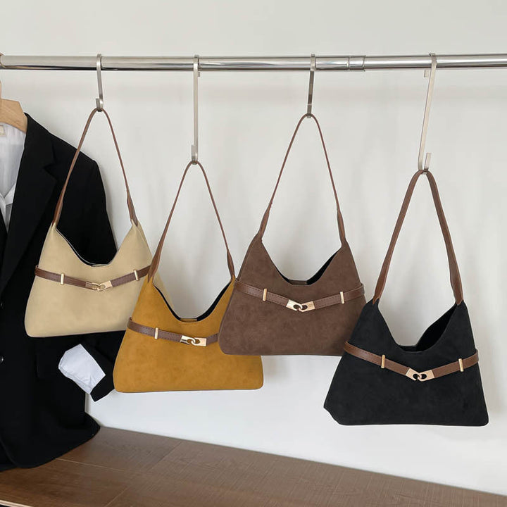 Ladies fashionable suede shoulder bag with contrasting strap