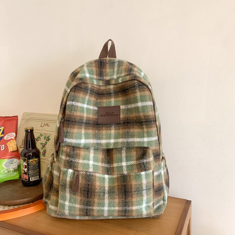 Cozy Plaid Patterned School Backpack