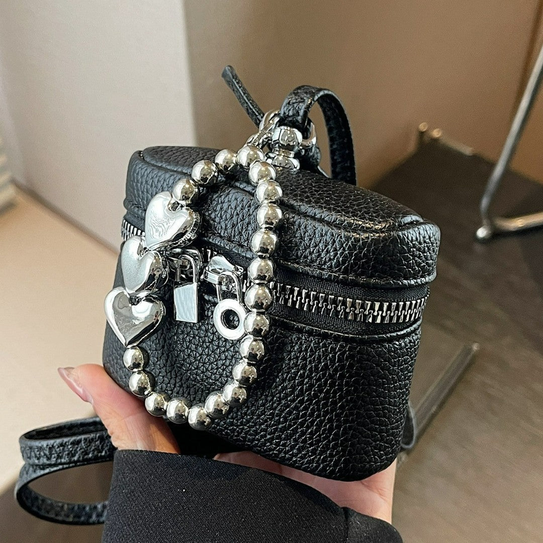 Women’s Mini Shoulder Bag with Decorative Heart Pendant