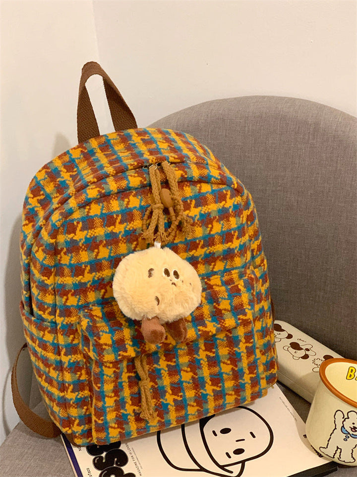 Cozy Checkered Plush School Backpack