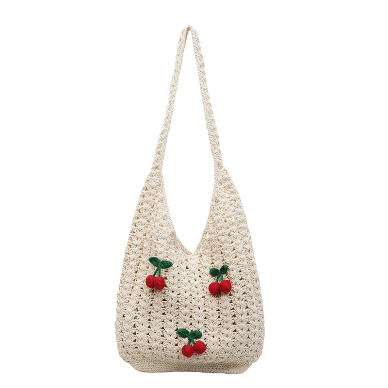Women Handmade Shoulder Bag with Playful Fruit Appliqués