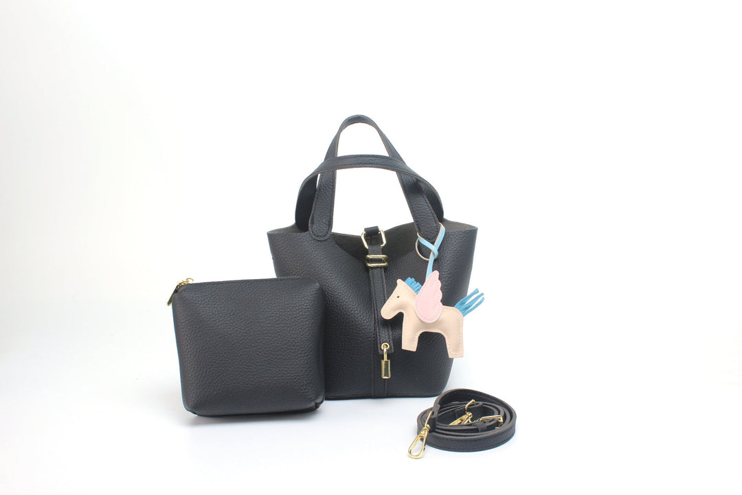 Women's hobo bag with removable mini organizer and charming animal pendant