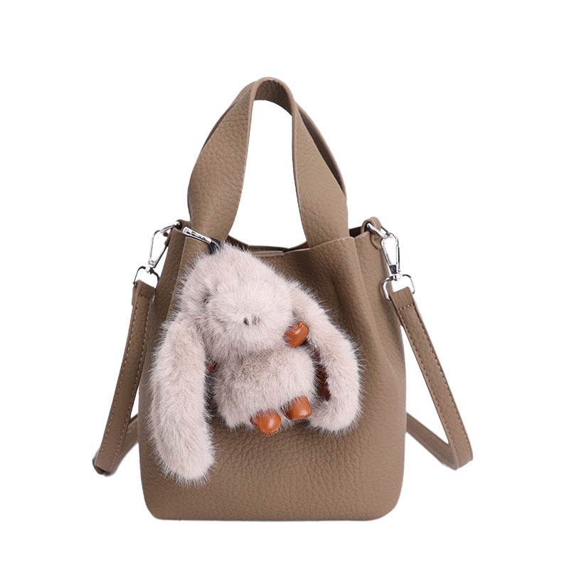 Women's mini handbag with detachable plush charm