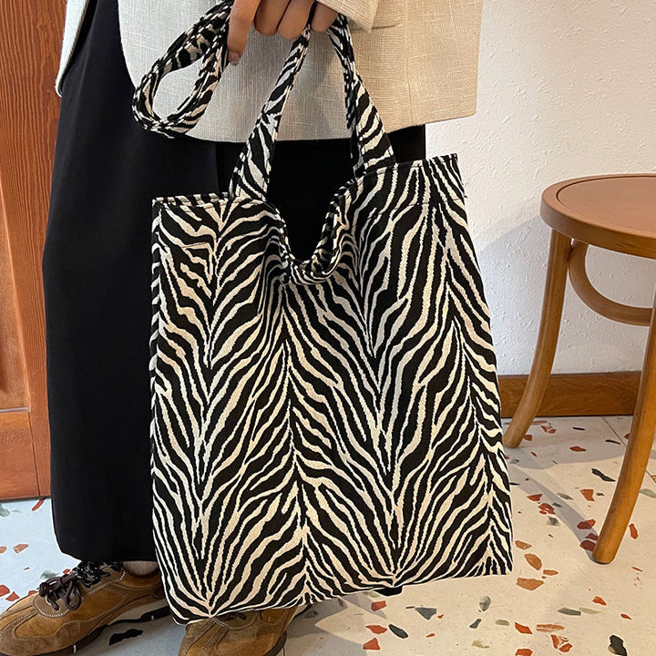 Women's jute bag with striking zebra pattern