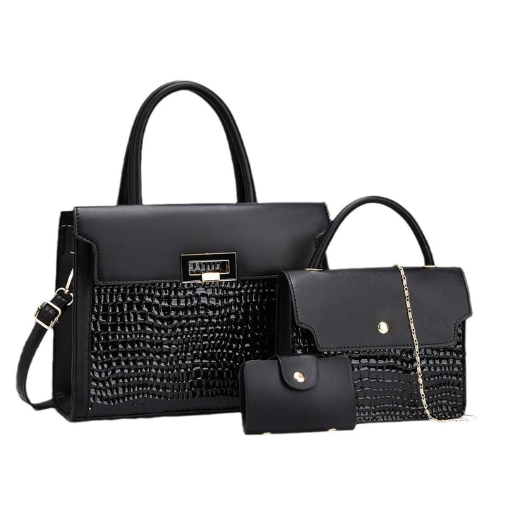 Ladies handbag set with luxurious crocodile leather look and removable clutch