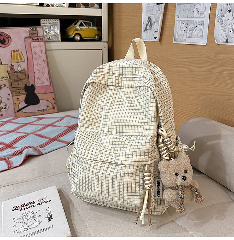 Versatile Lightweight Grid Pattern School Backpack