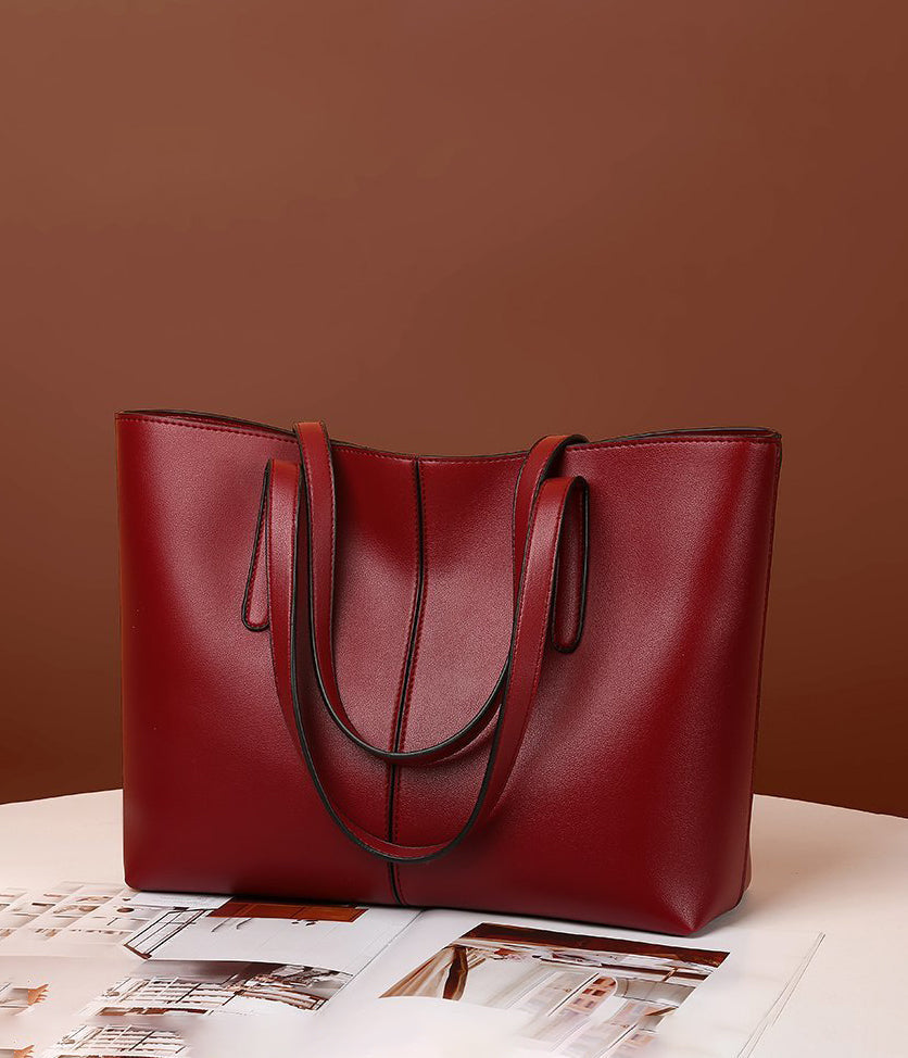 Large Leather Tote Bag, Women's Work Bag with Zipper