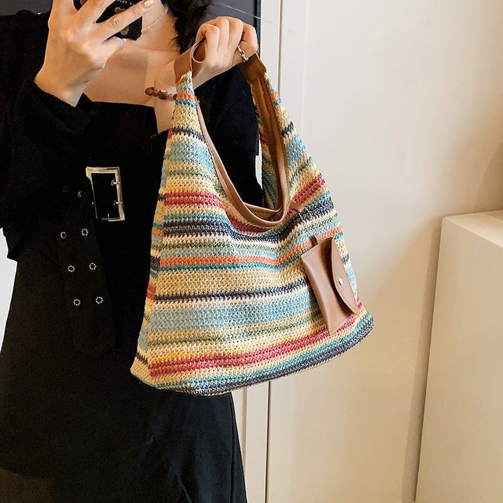 Colorful shoulder bag made of cotton with a practical additional pocket