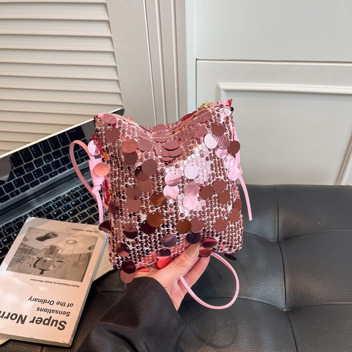 Women’s shoulder bag with sparkly sequin design
