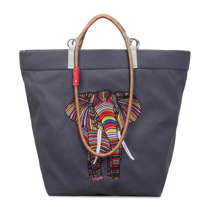 Women's casual tote bag with colorful elephant motif