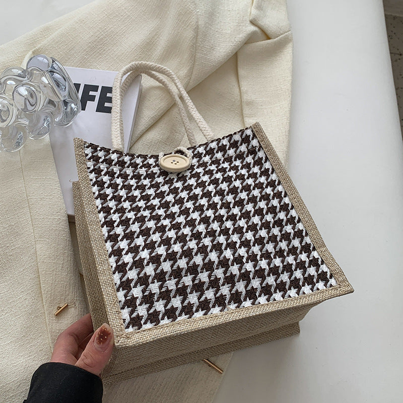 Ladies Jute Bag in classic Houndstooth pattern