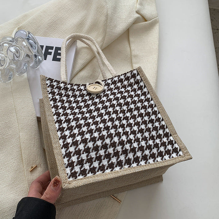 Ladies Jute Bag in classic Houndstooth pattern
