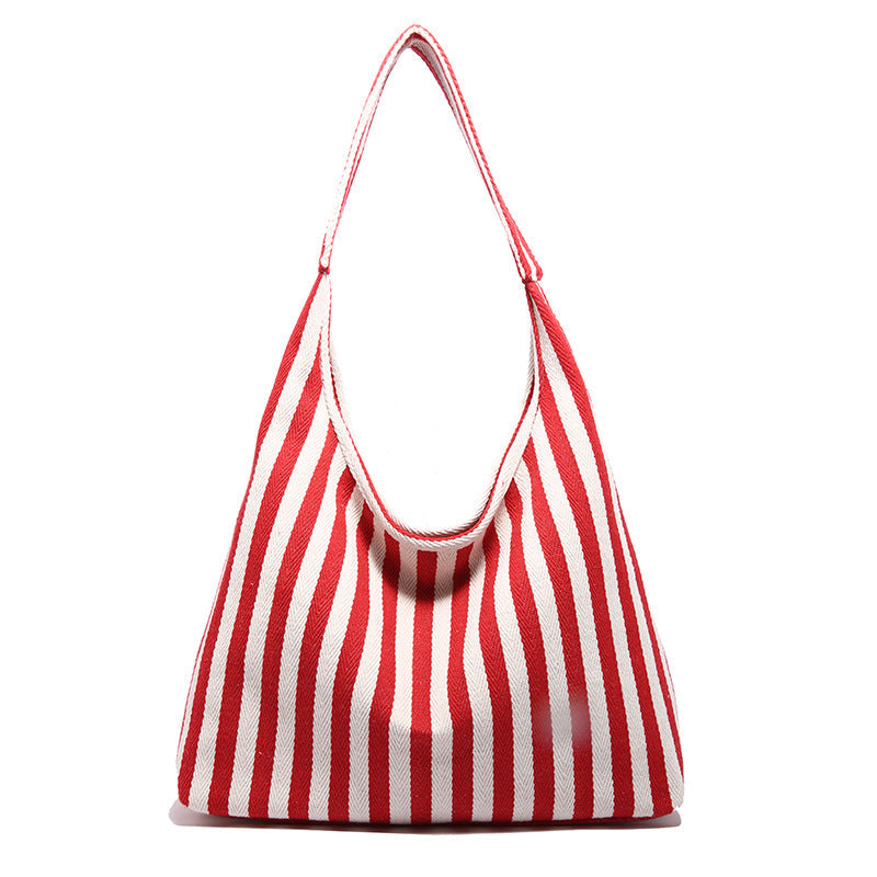 Ladies Jute Tote Bag with stylized stripe pattern