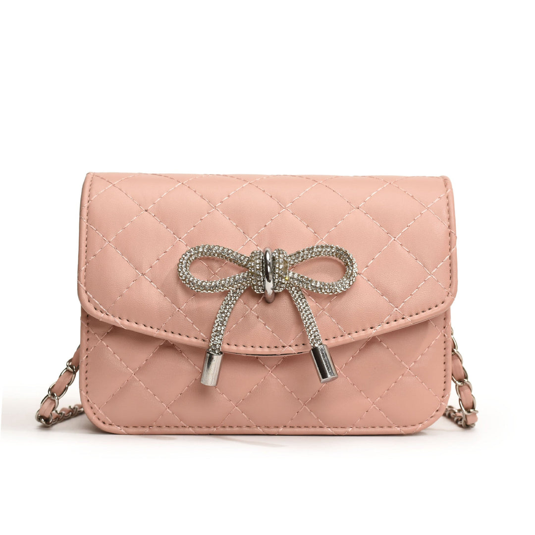 Ladies mini handbag with luxurious quilted pattern and sparkling chain pendant
