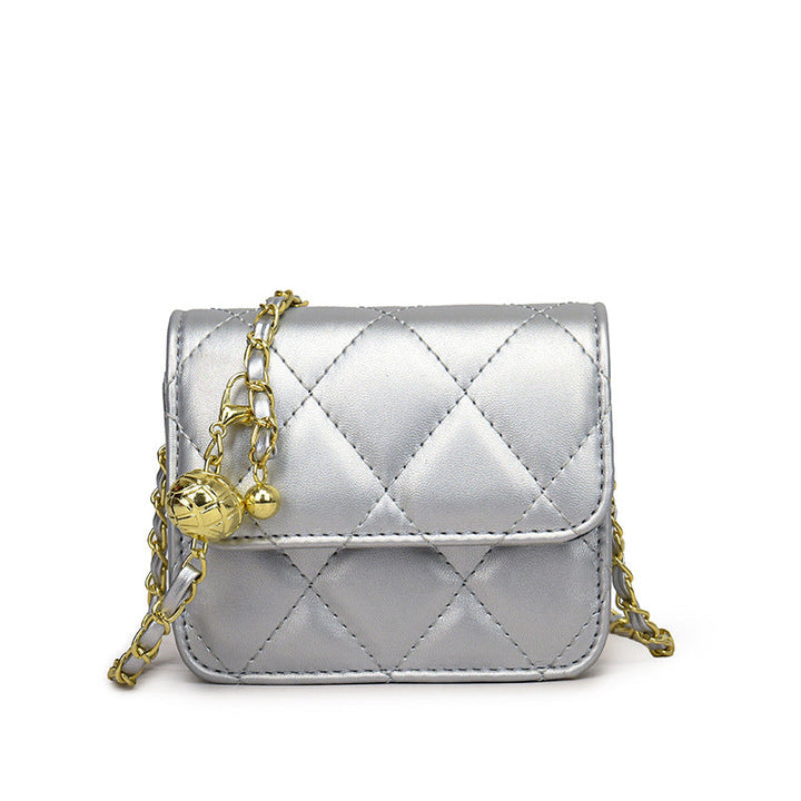 Women's mini crossbody bag with shiny chain and charming pendant