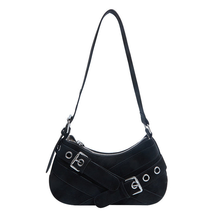 Women's fashionable shoulder bag made of soft suede leather with unique appliqué