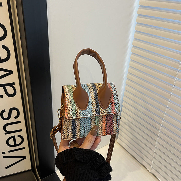 Women's mini bag with woven design and detachable shoulder strap