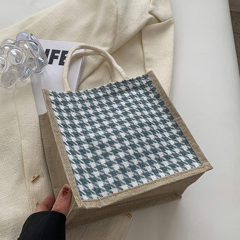 Ladies Jute Bag in classic Houndstooth pattern