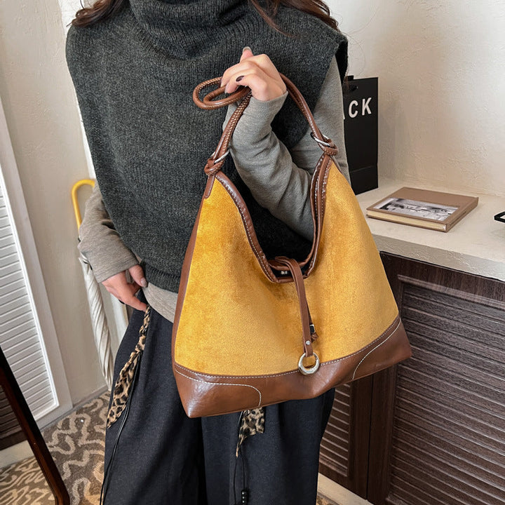 Women's elegant tote bag with authentic suede elements