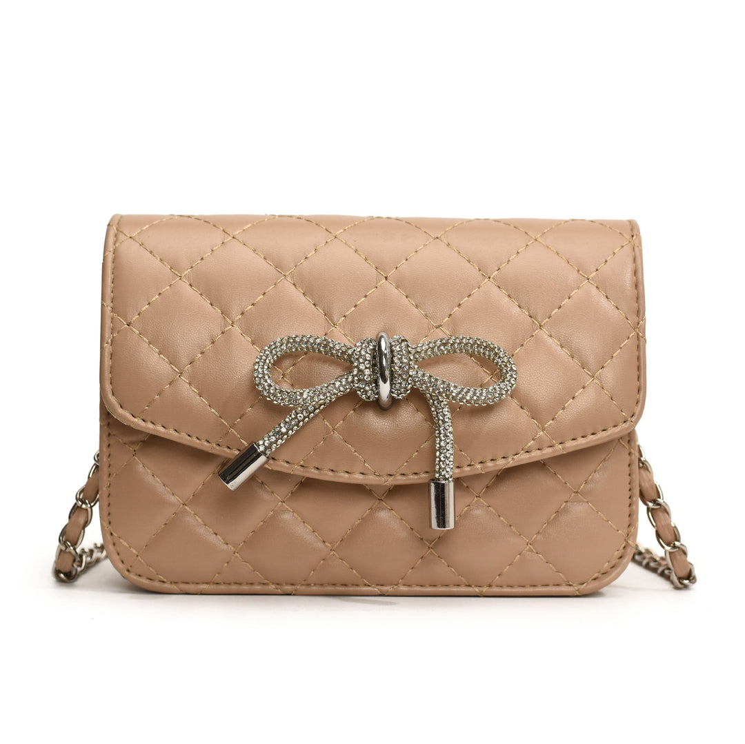 Ladies mini handbag with luxurious quilted pattern and sparkling chain pendant