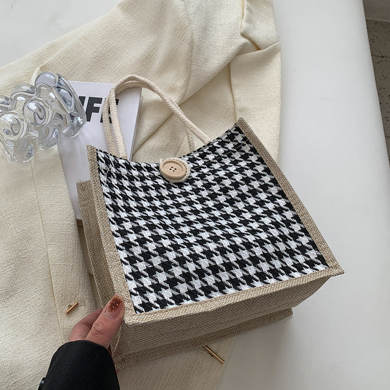 Ladies Jute Bag in classic Houndstooth pattern