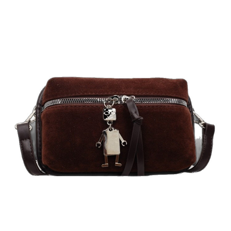 Women's practical shoulder bag made of high-quality suede leather