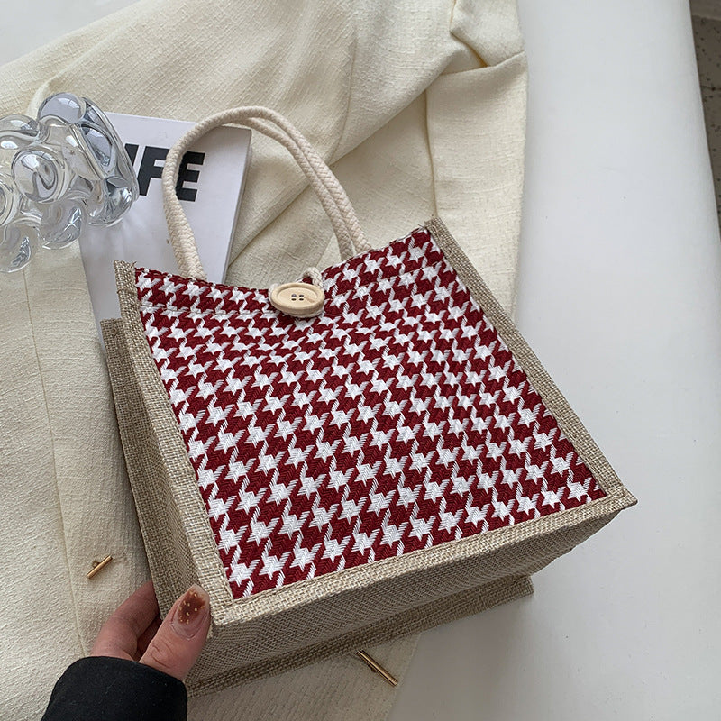 Ladies Jute Bag in classic Houndstooth pattern