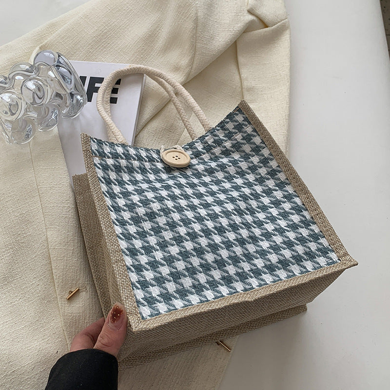Ladies Jute Bag in classic Houndstooth pattern