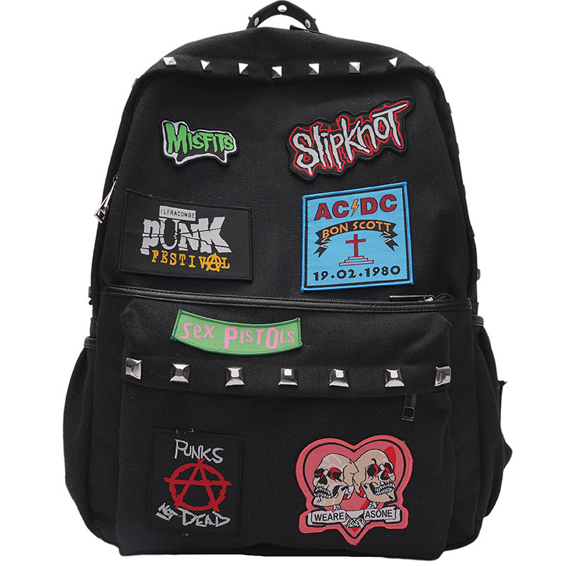 Punk-Inspired Graphic Patch School Backpack