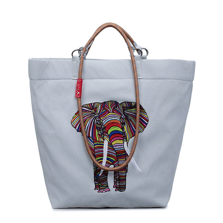 Women's casual tote bag with colorful elephant motif