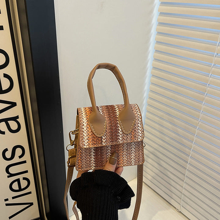 Women's mini bag with woven design and detachable shoulder strap